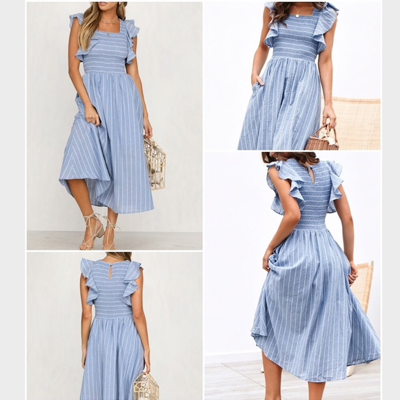 Denim Blue flutter sleeve Sun Dress - Picture 6 of 14